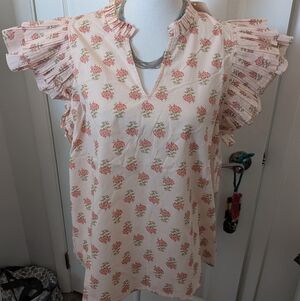 Entro L Pink Floral Top Cotton NWT